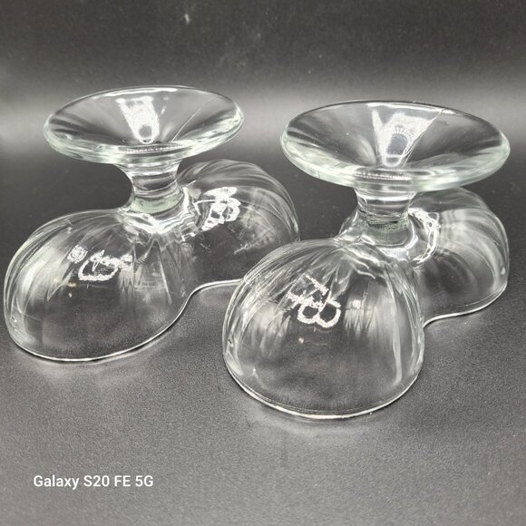Vintage Pair of Libbey Ribbed Double Scoop Dessert Ice Cream Pedestal Bowls - Picture 3 of 10